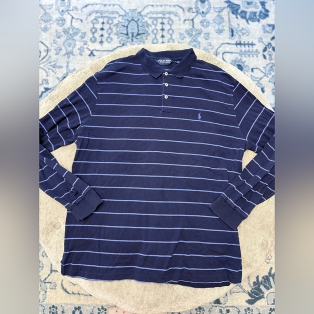 Polo Ralph Lauren Golf Dark Blue Striped Long Sleeve Collared Pima Cotton Shirt